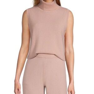 NWT ANTONIO MELANI Pink Cashmere Sleeveless Turtleneck Sweater Minimalist Luxury